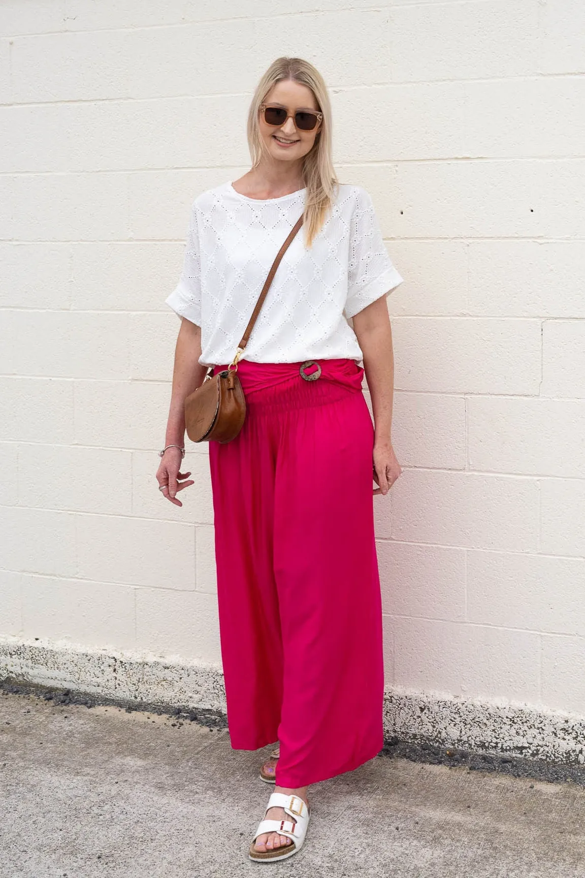 Loose Tie Palazzo Pants - Hot Pink