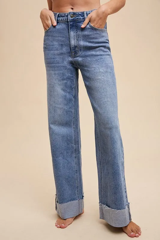Lotus Rolled Hem Denim Pants
