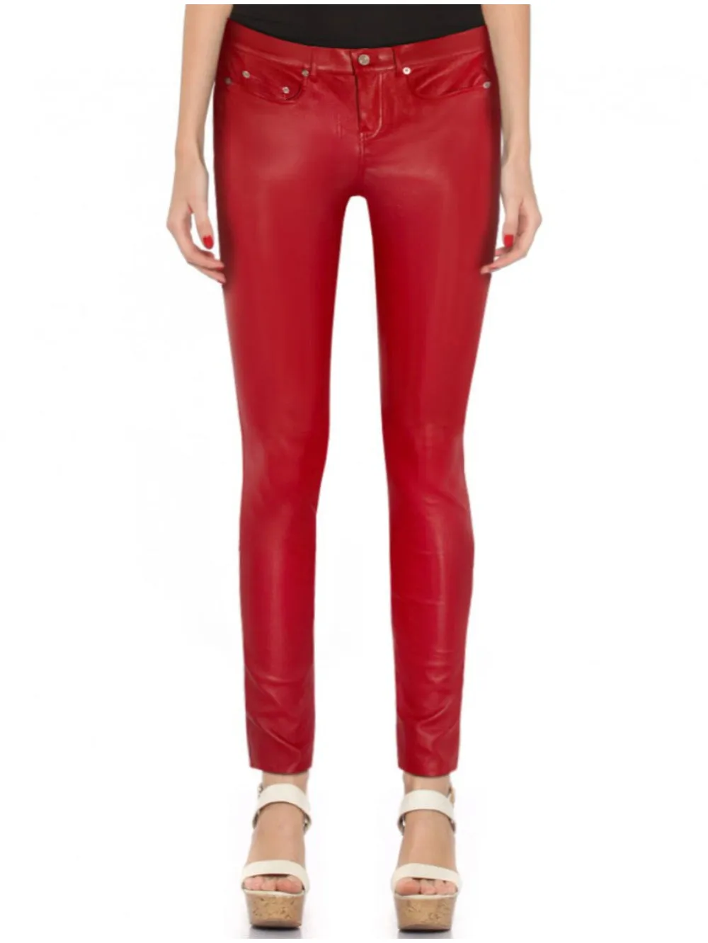 Low-Rise Red Leather Pants