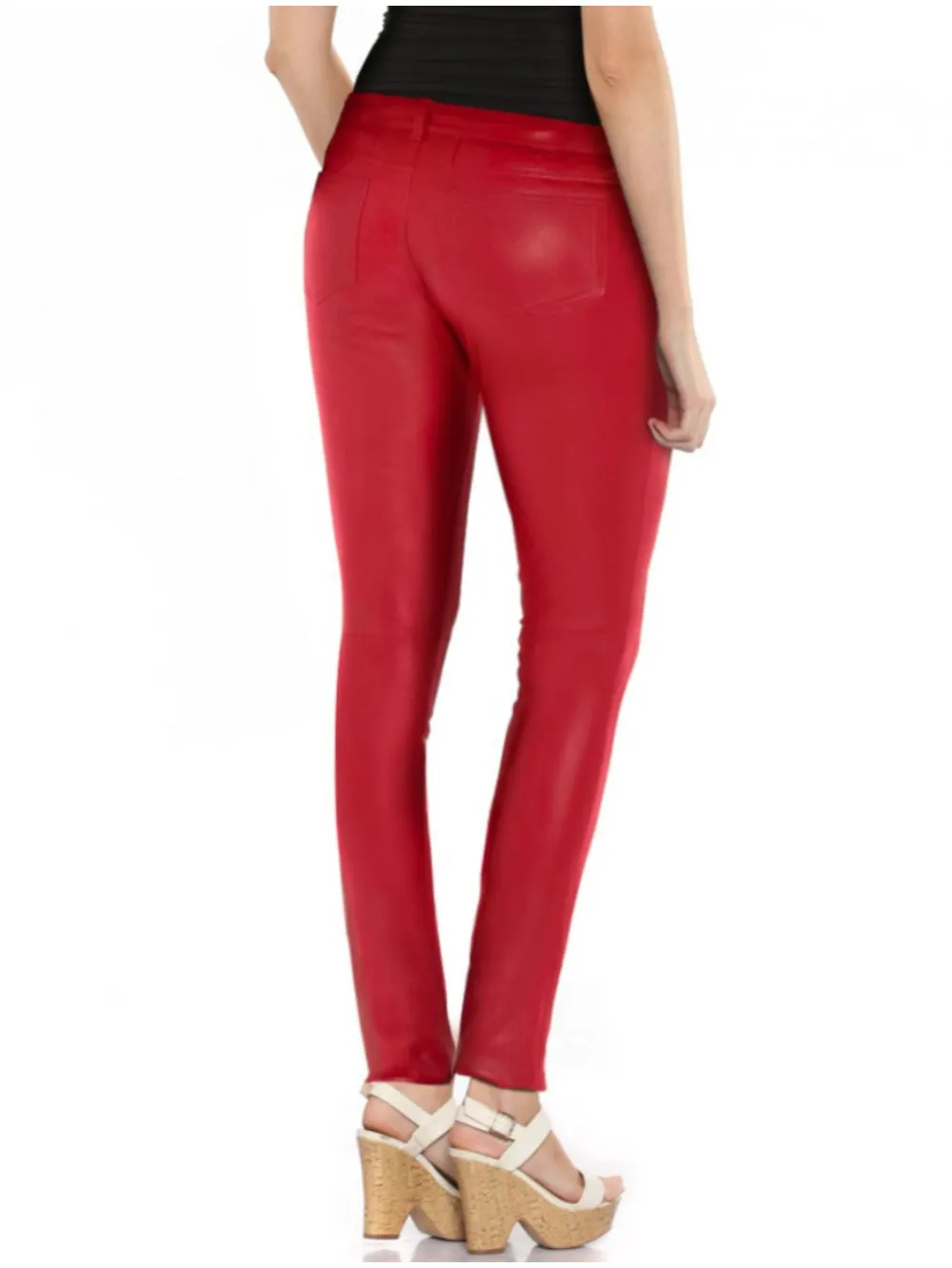 Low-Rise Red Leather Pants