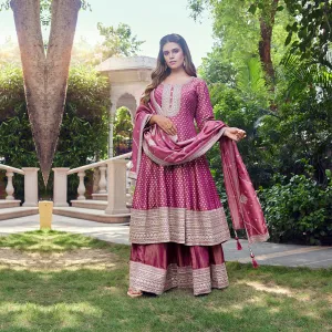 Magenta Shimmer Anarkali Palazzo Set