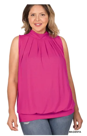 Magenta Sleeveless Top High Neck - Plus