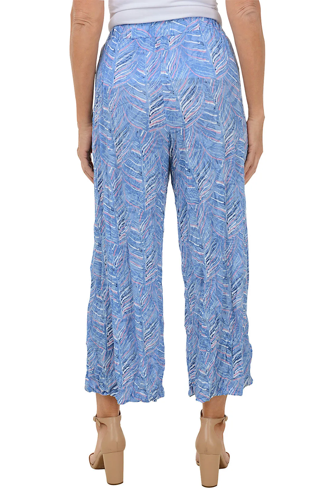 Marbled Leaves Crinkle Triple Button Palazzo Pant