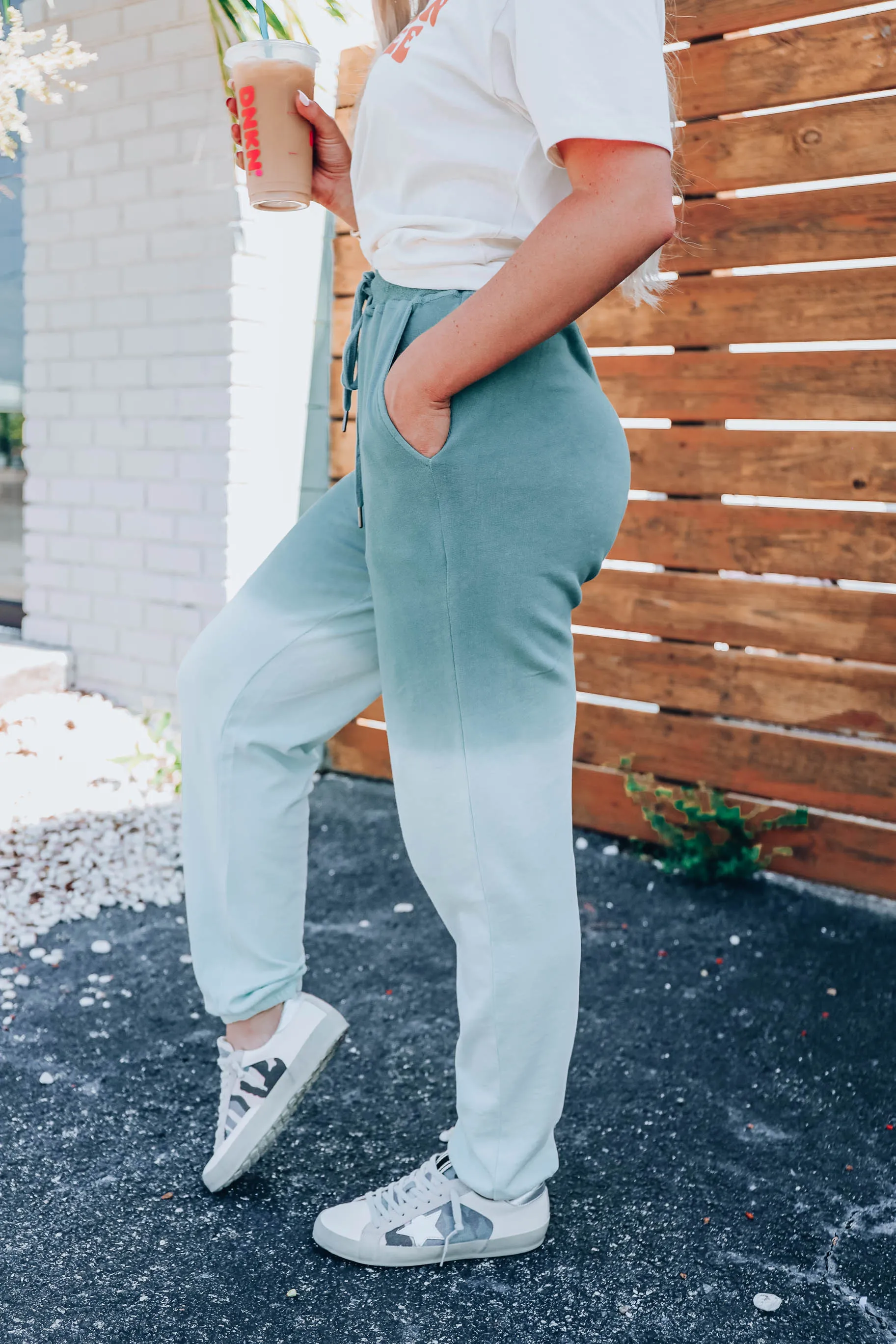 Melted Drawstring Joggers - Sage - Final Sale