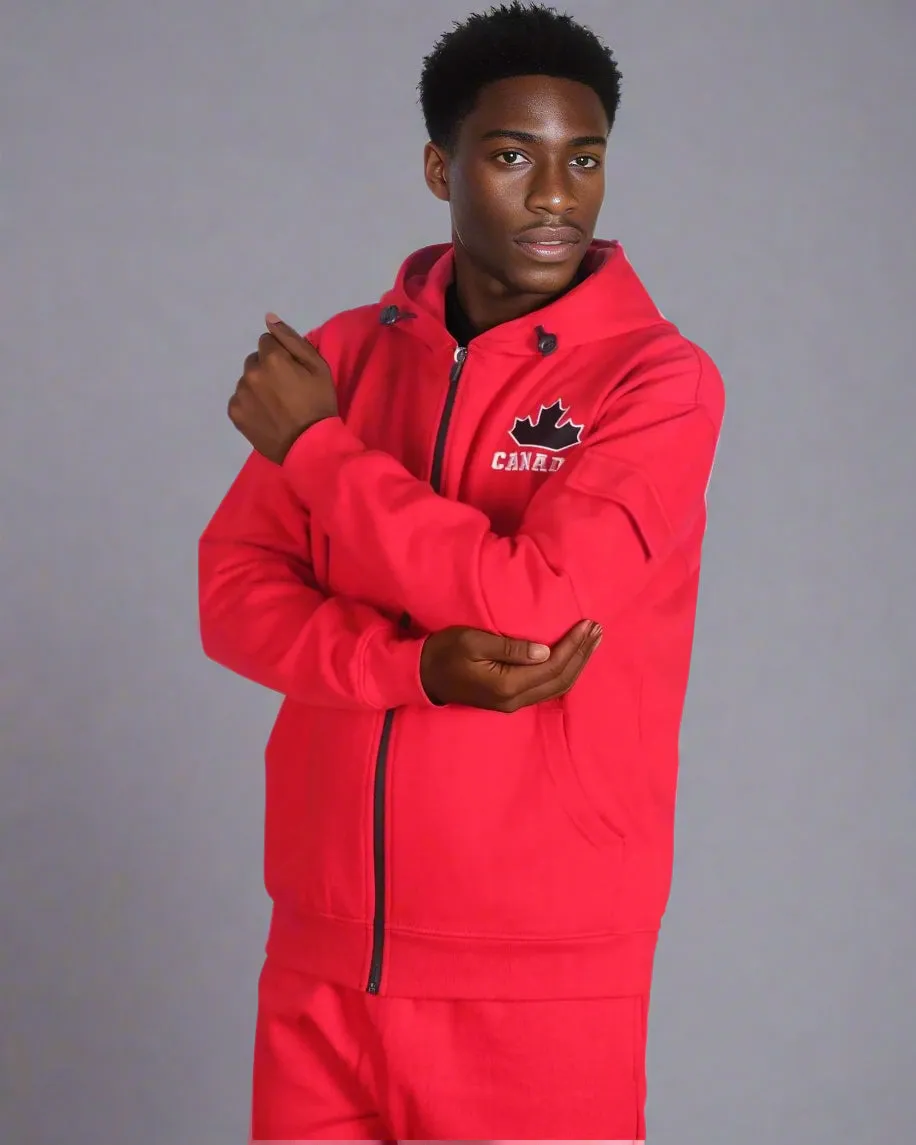Men Fleece Jogger Canada Theme Sweatsuit with utility Cargo Pockets Outfit