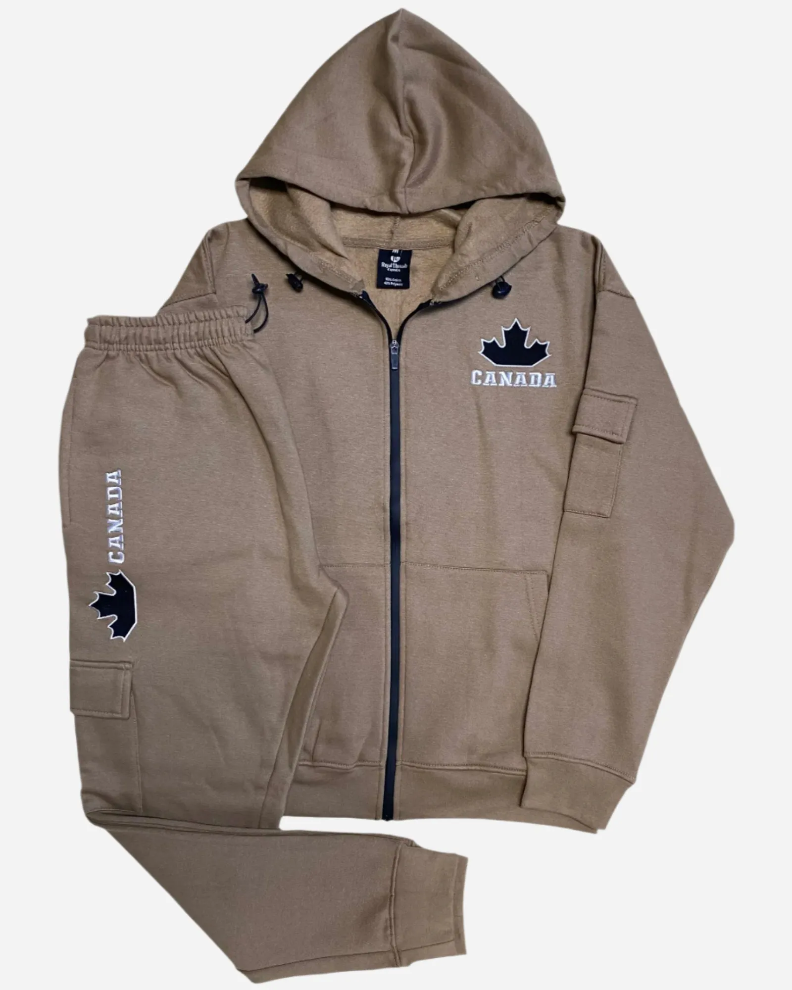 Men Fleece Jogger Canada Theme Sweatsuit with utility Cargo Pockets Outfit