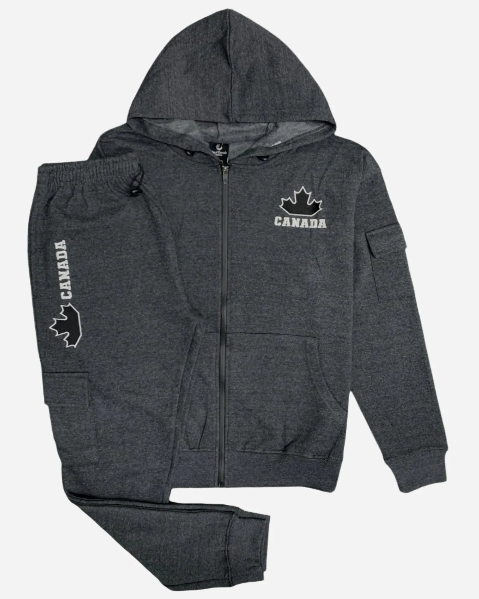 Men Fleece Jogger Canada Theme Sweatsuit with utility Cargo Pockets Outfit