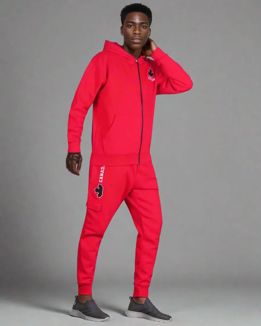 Men Fleece Jogger Canada Theme Sweatsuit with utility Cargo Pockets Outfit