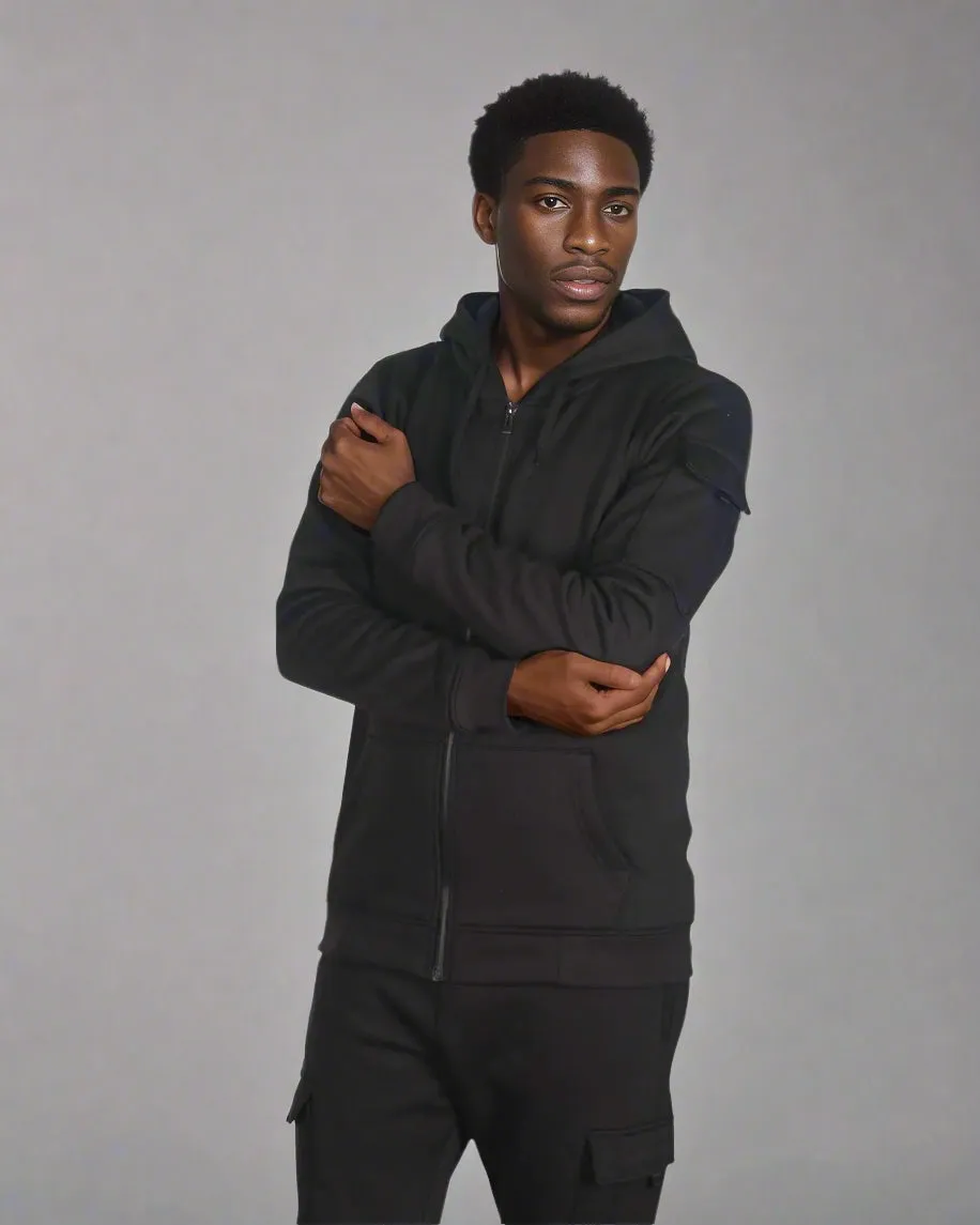 Men Fleece Jogger with utility Cargo Pockets Sweat jacket and Sweatpants Outfit