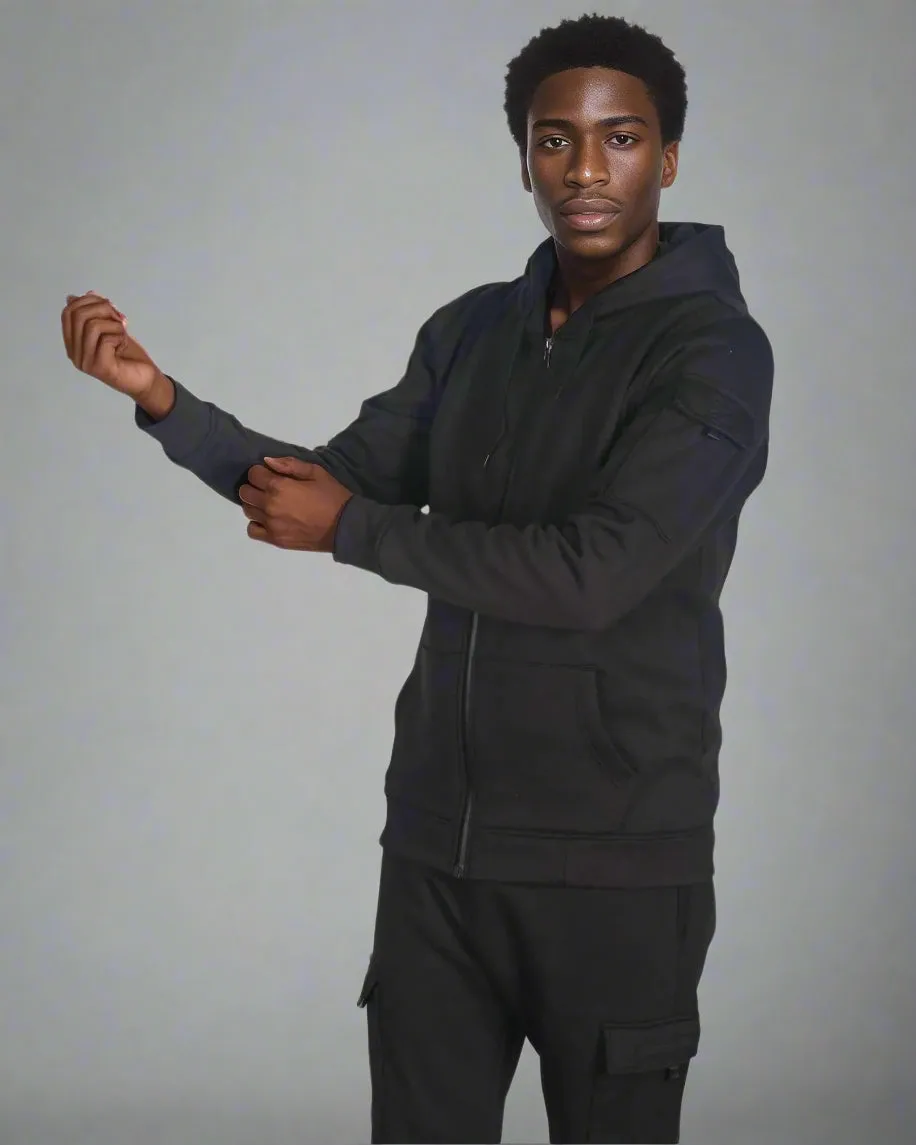 Men Fleece Jogger with utility Cargo Pockets Sweat jacket and Sweatpants Outfit