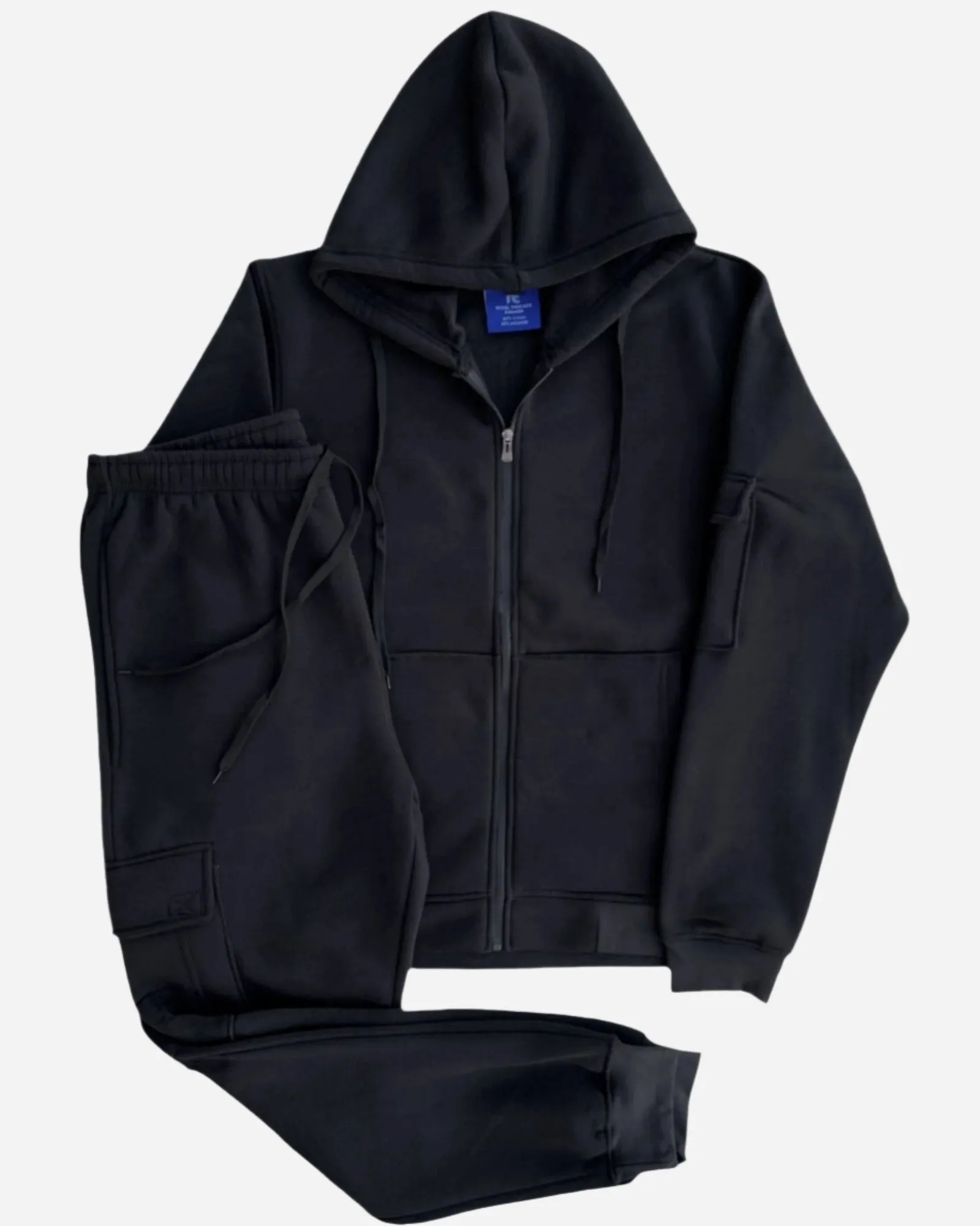 Men Fleece Jogger with utility Cargo Pockets Sweat jacket and Sweatpants Outfit