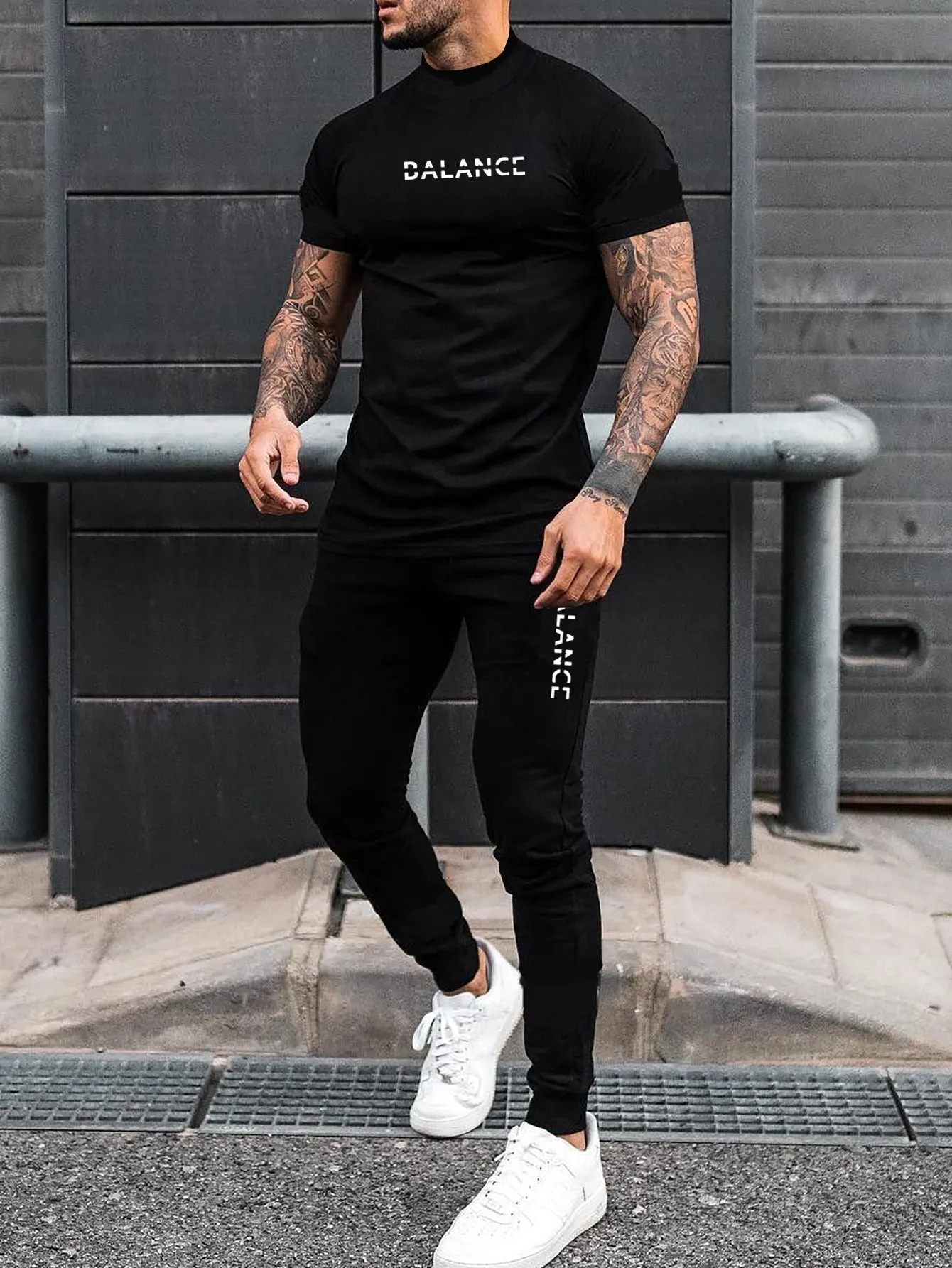 Men Letter Graphic Tee & Sweatpants