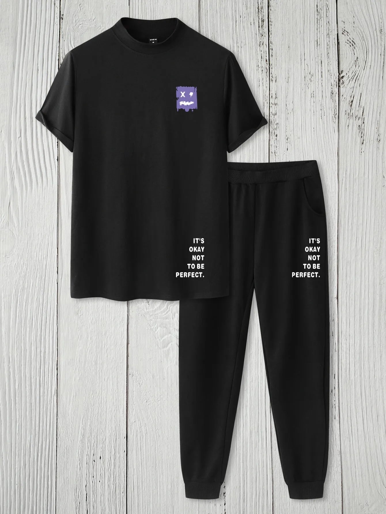 Men Slogan Graphic Tee & Sweatpants