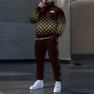 Men's Classic Patterned Hoodie and Sweatpants Set 2404001409