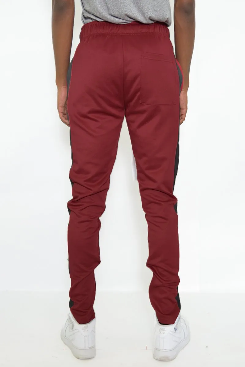 Men's Classic Slim Fit Joggers- Burgundy & Gray