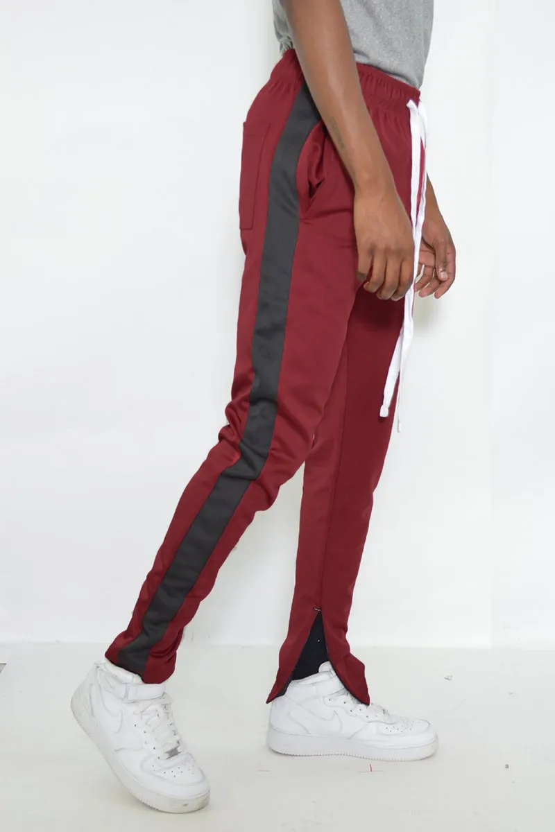 Men's Classic Slim Fit Joggers- Burgundy & Gray