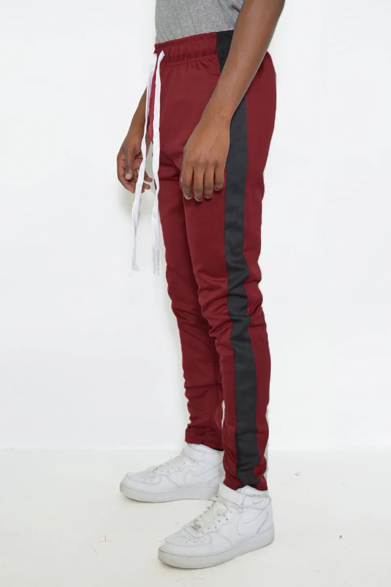 Men's Classic Slim Fit Joggers- Burgundy & Gray