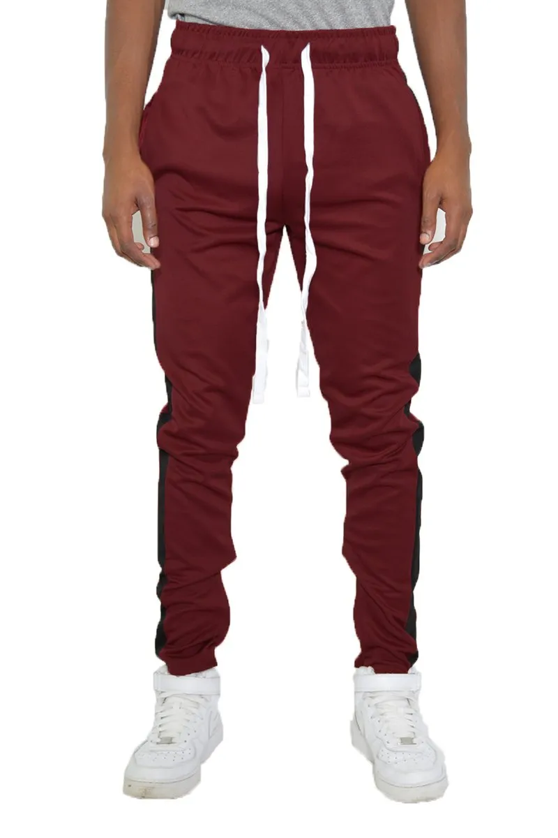 Men's Classic Slim Fit Joggers- Burgundy & Gray