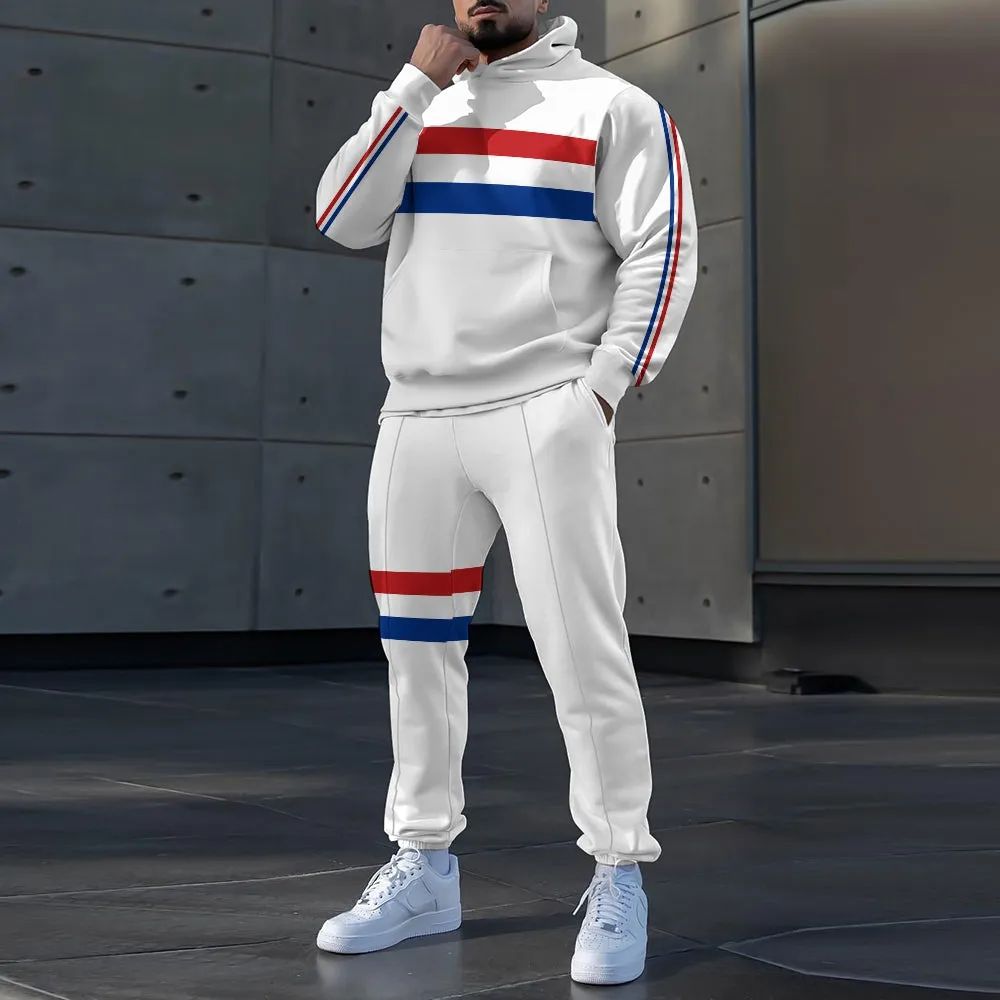 Men's Classic Striped Hoodie Sweatpants Set 2404001383