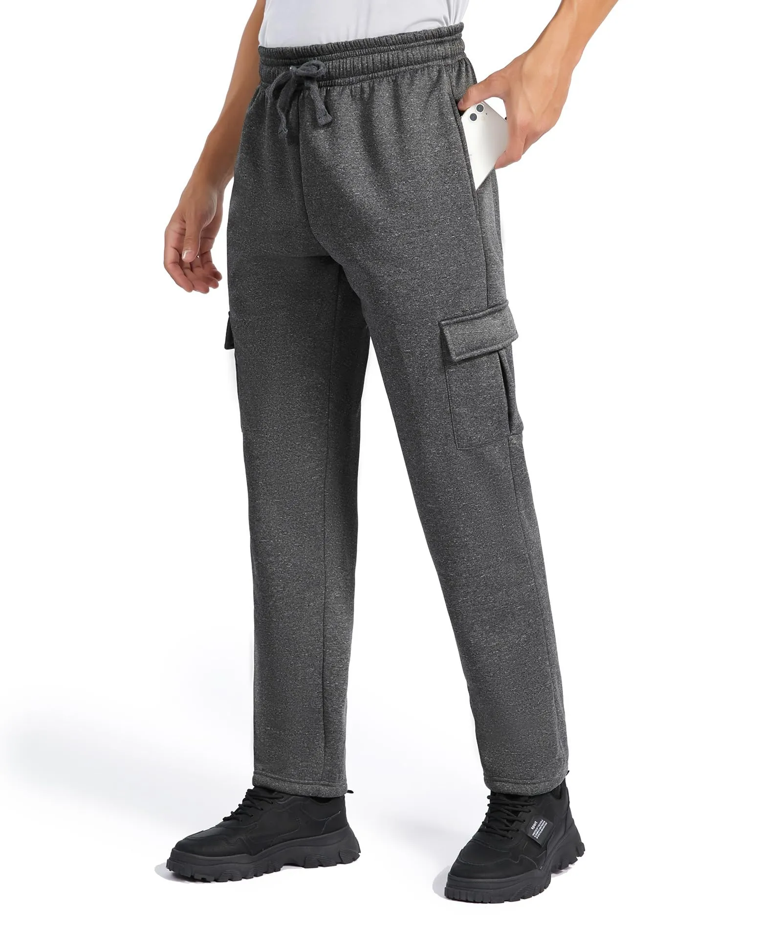 Men's Fleece Lined Sweatpants with Side Cargo Pockets
