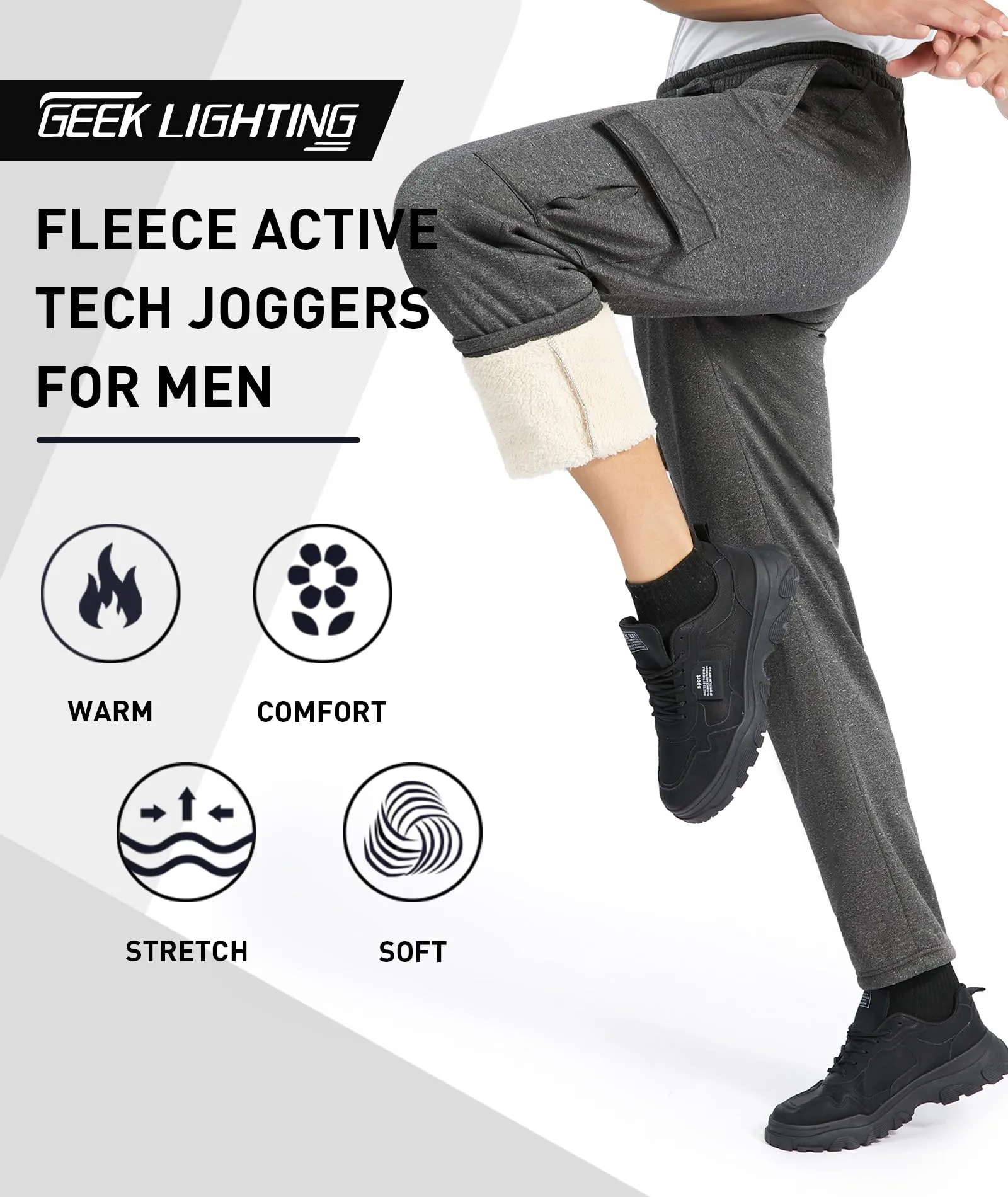 Men's Fleece Lined Sweatpants with Side Cargo Pockets