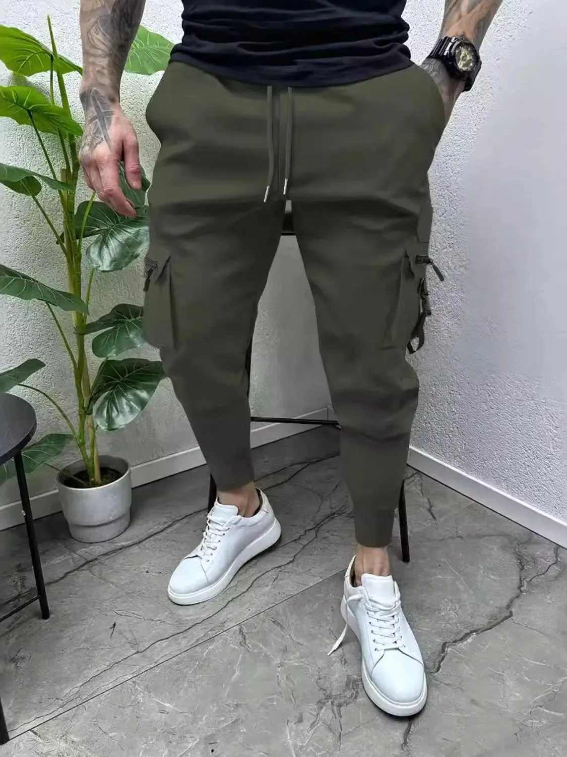Men's Full Size Drawstring Pants with Pockets Plus Size