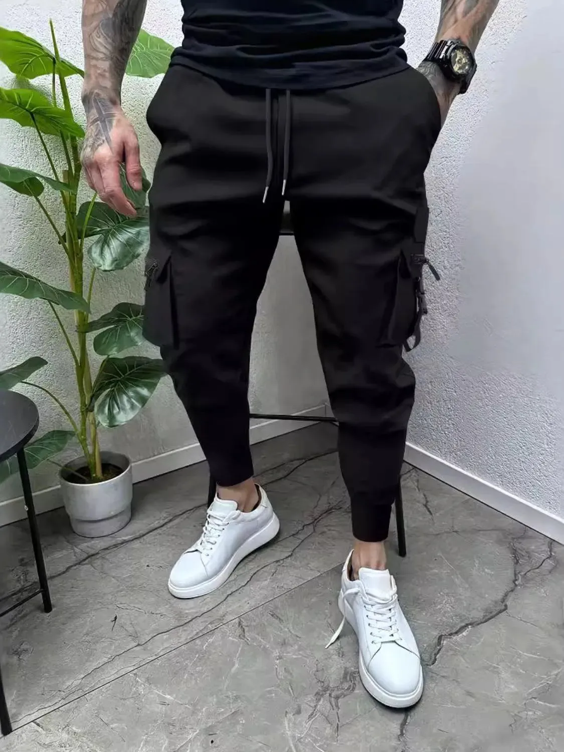 Men's Full Size Drawstring Pants with Pockets Plus Size