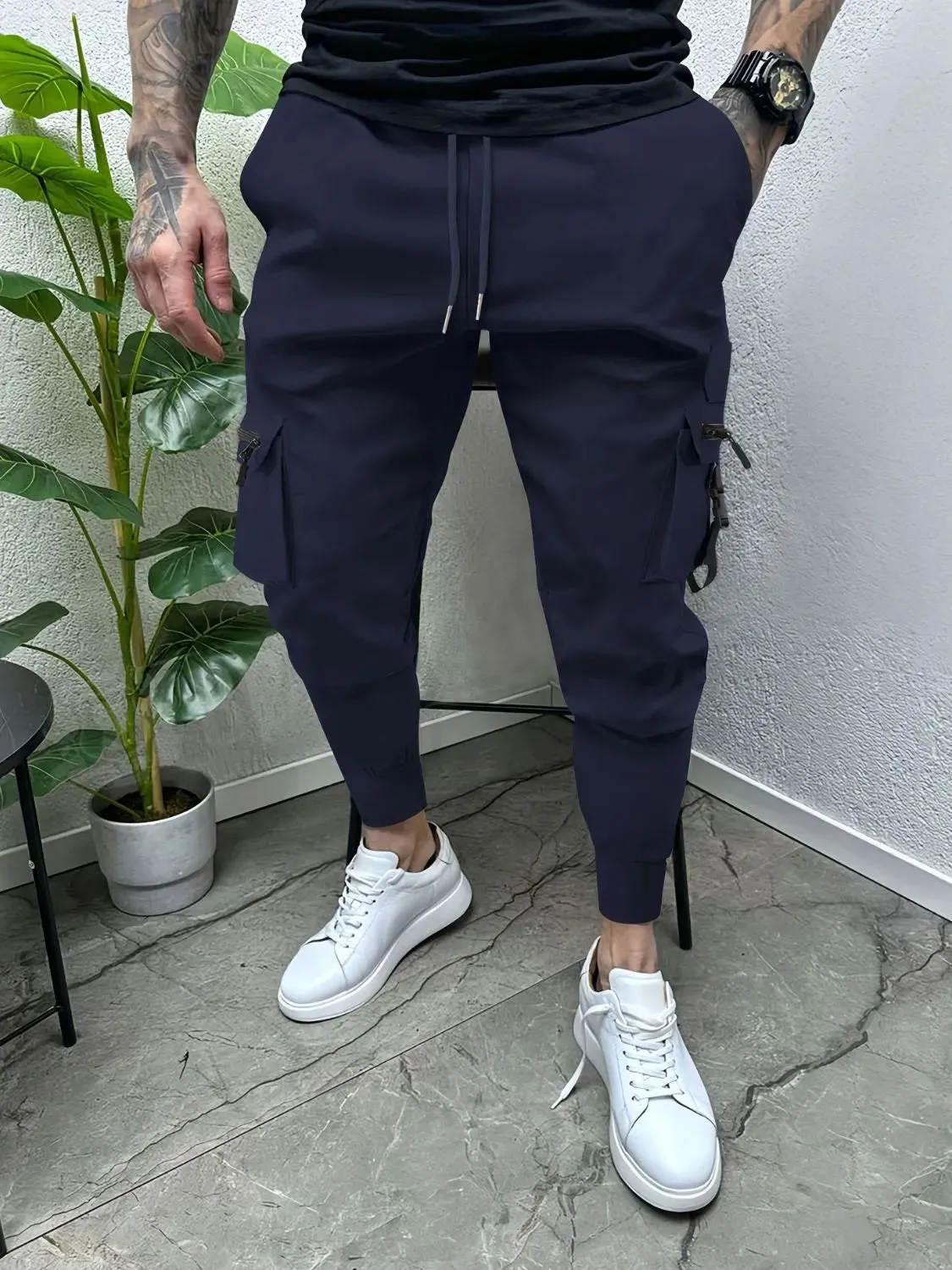 Men's Full Size Drawstring Pants with Pockets Plus Size