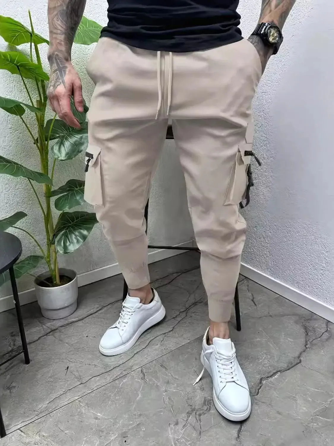 Men's Full Size Drawstring Pants with Pockets Plus Size