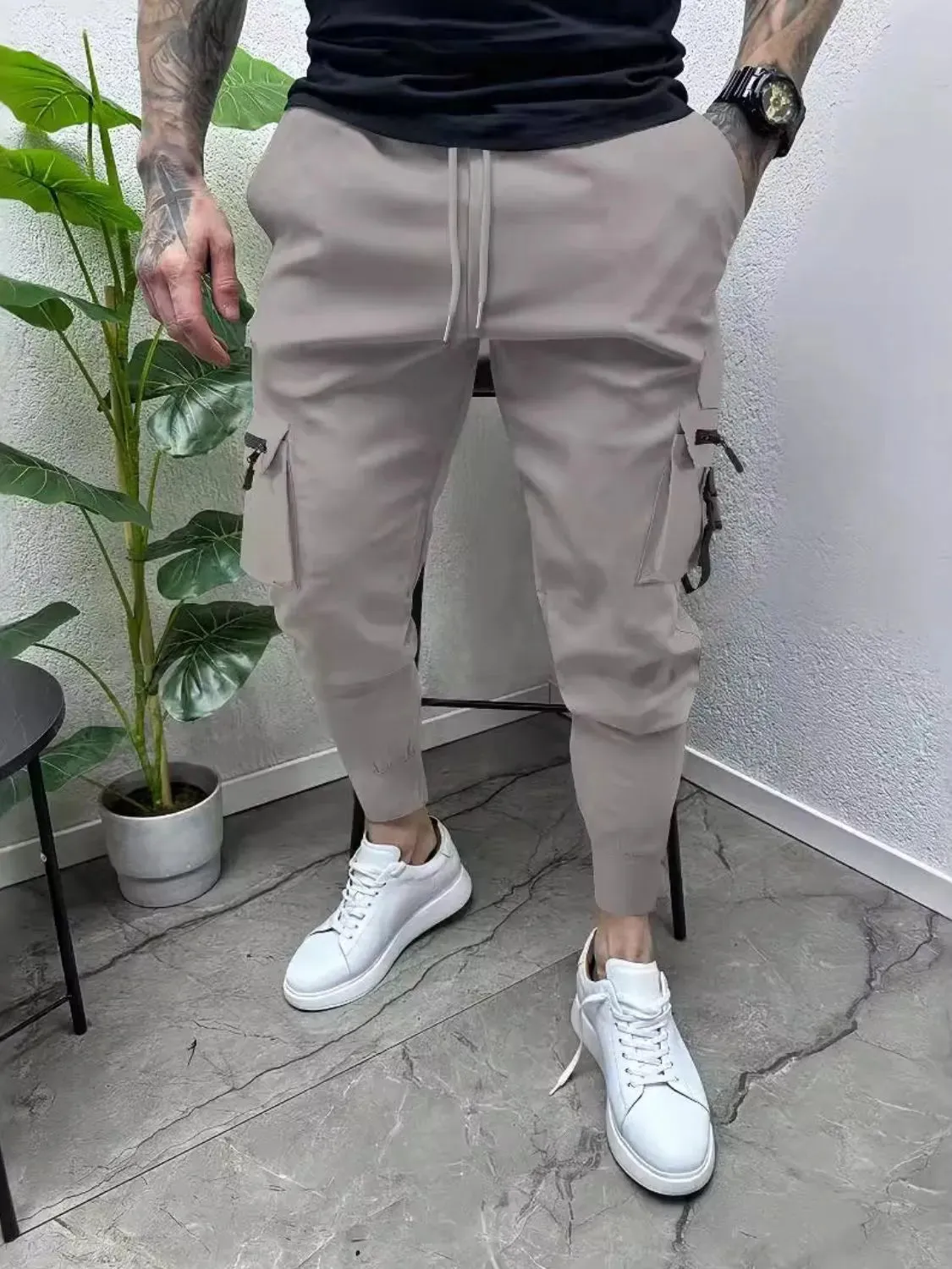 Men's Full Size Drawstring Pants with Pockets Plus Size