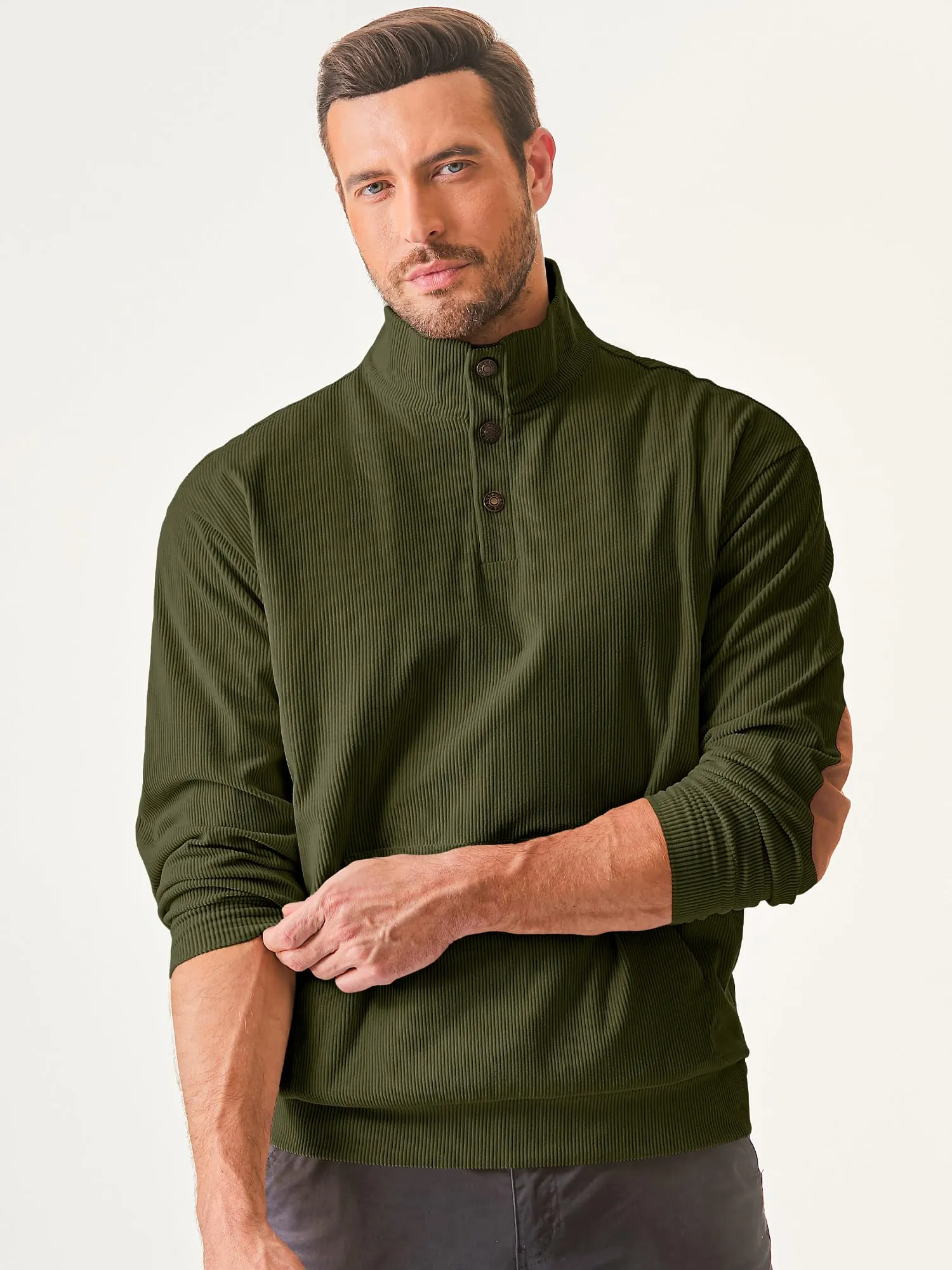 Men's Long Sleeve 1/4 Button Corduroy Pullover Sweater
