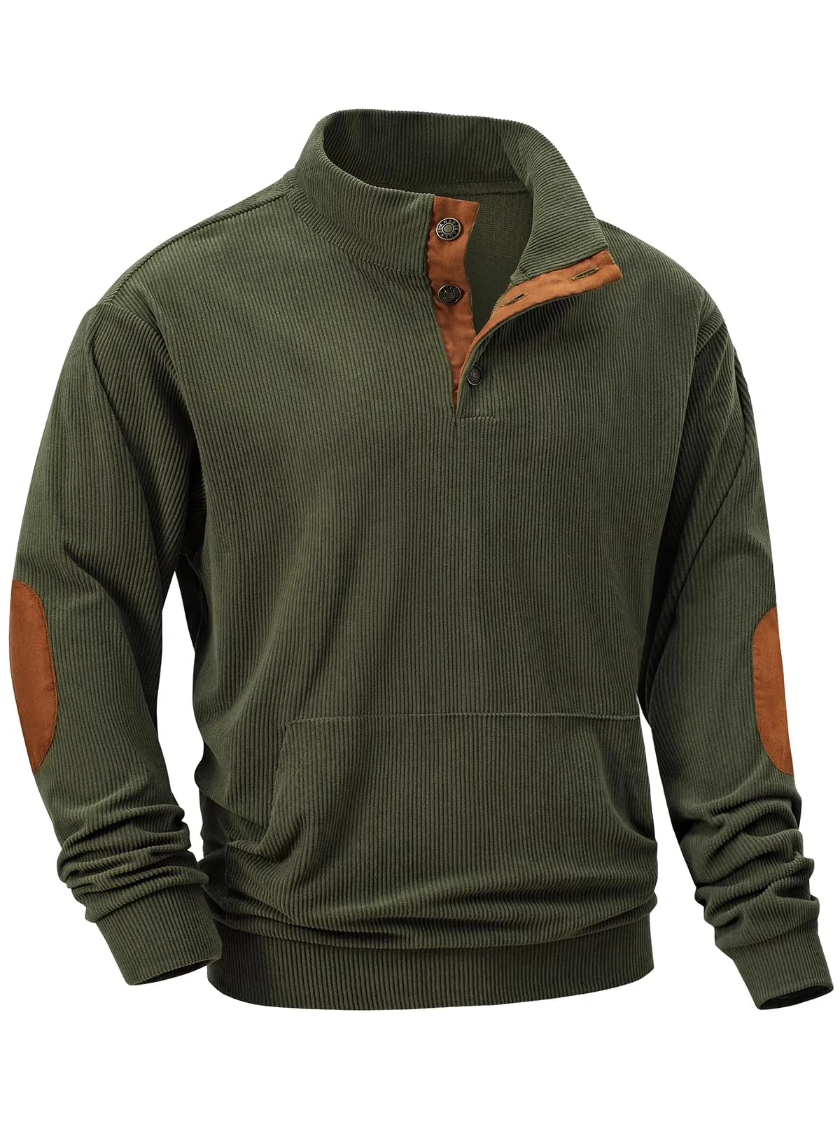 Men's Long Sleeve 1/4 Button Corduroy Pullover Sweater