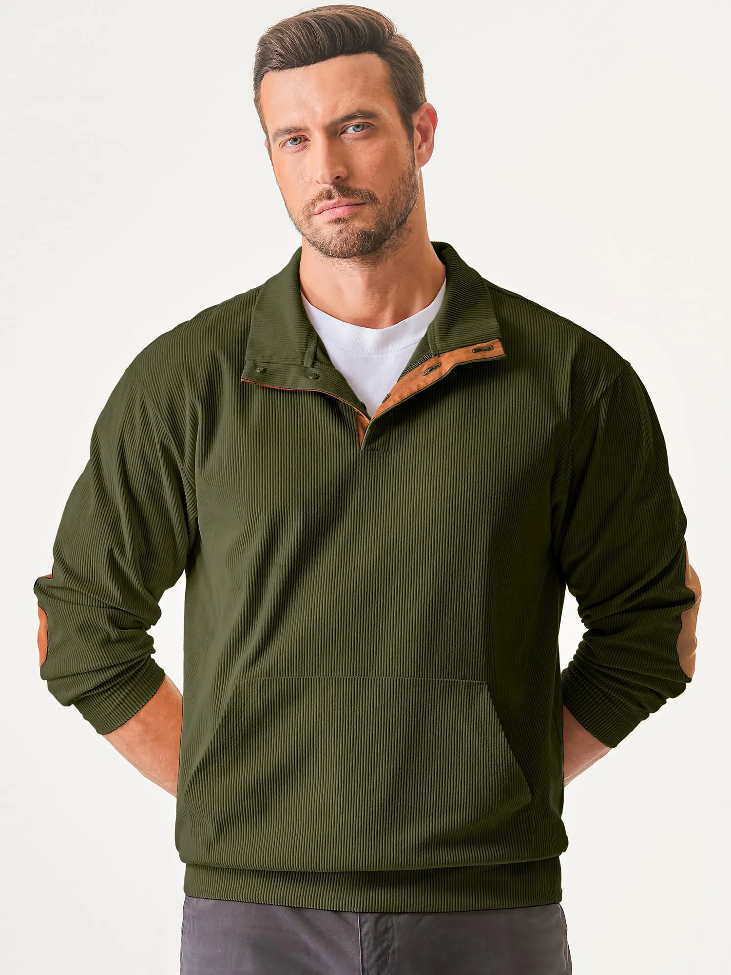 Men's Long Sleeve 1/4 Button Corduroy Pullover Sweater