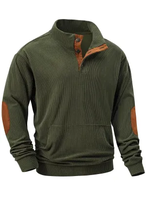 Men's Long Sleeve 1/4 Button Corduroy Pullover Sweater