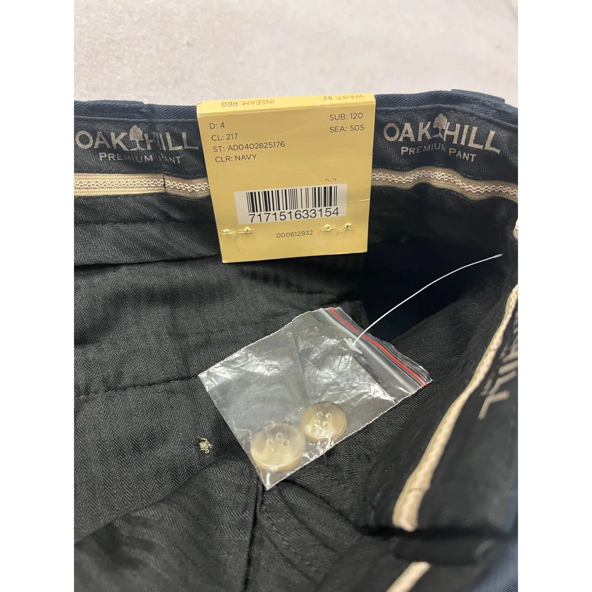 Mens Oak Hill Premium Navy Pants 52 New With Tags 100% Cotton #6865