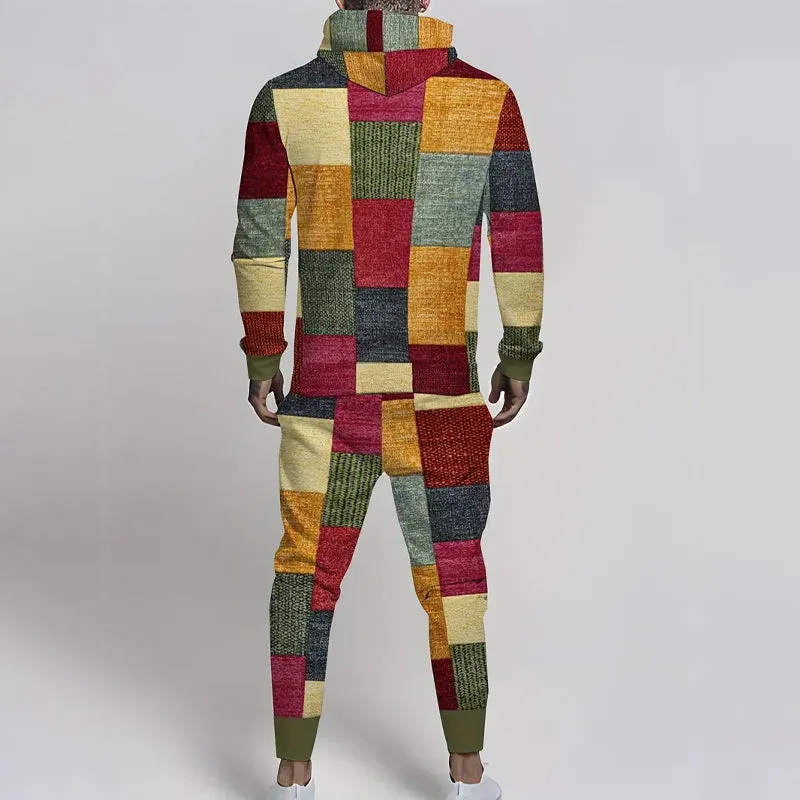 Men's Plaid Printed Plus Size Hoodie & Sweatpants Set
