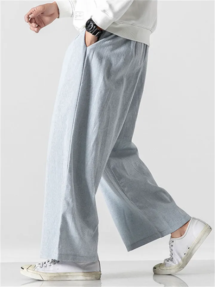 Men's Plus Size Casual Linen Straight-Leg Pants