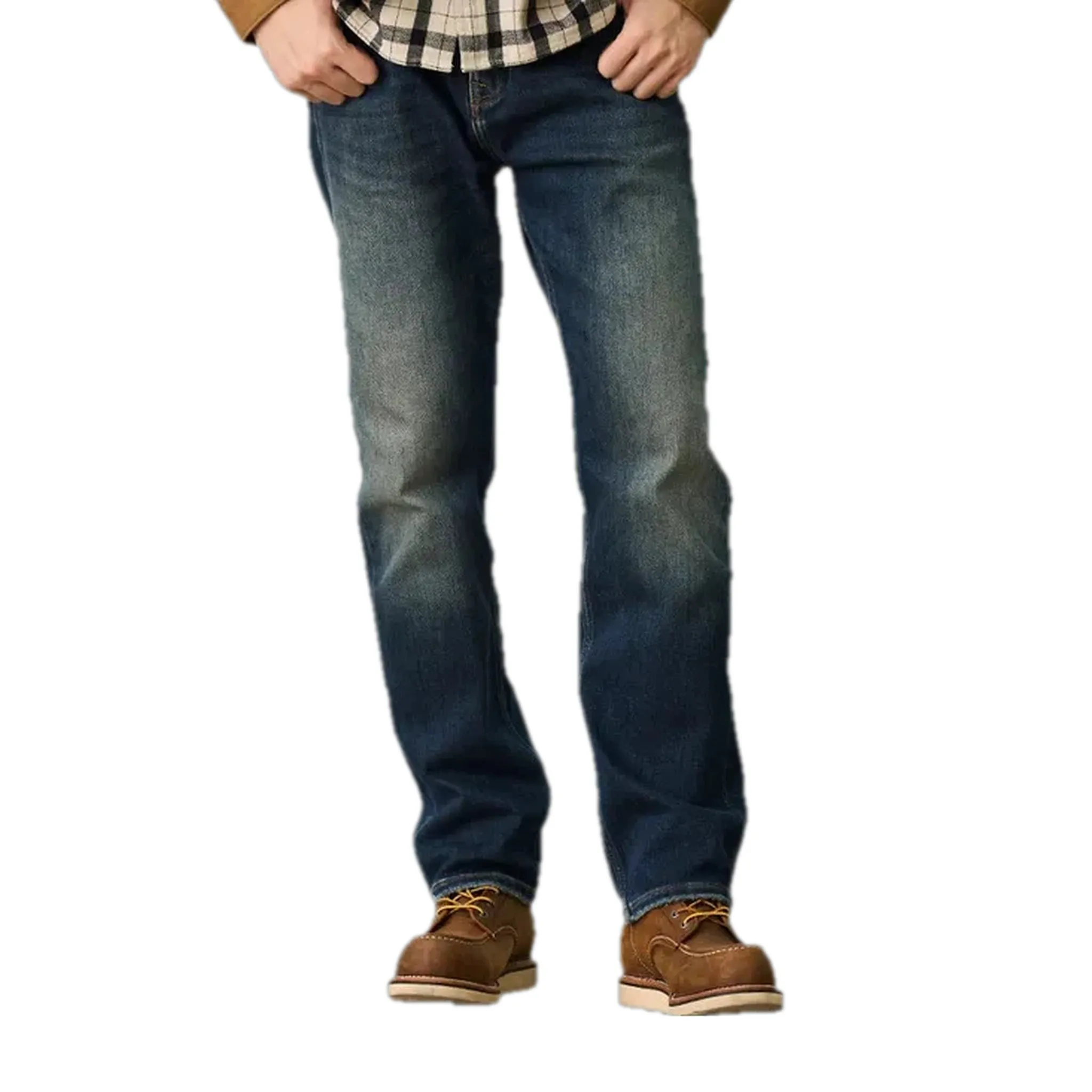 Mid-waist dark sanded men's jeans