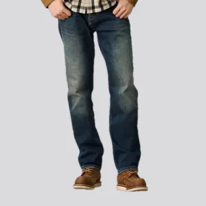 Mid-waist dark sanded men's jeans