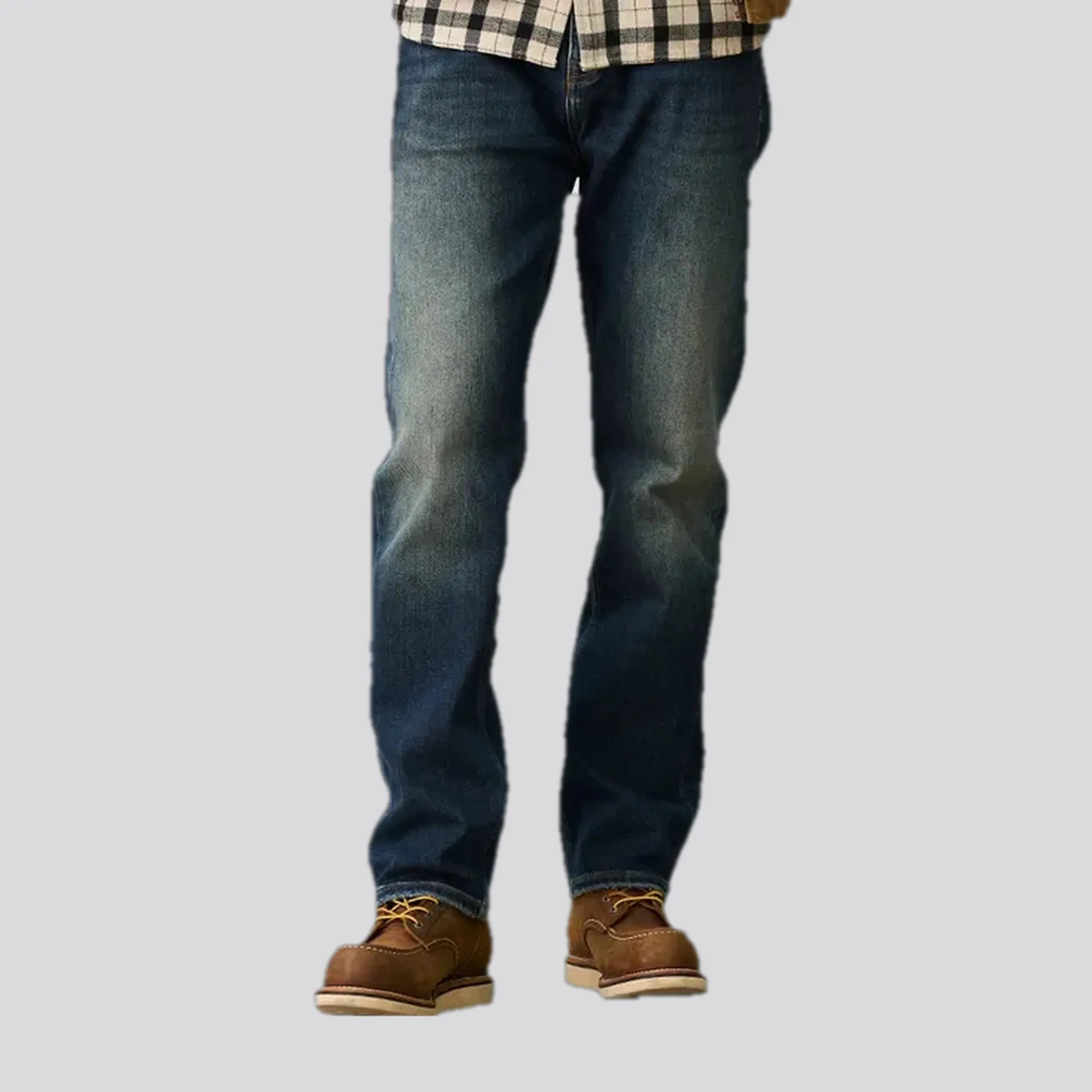 Mid-waist dark sanded men's jeans
