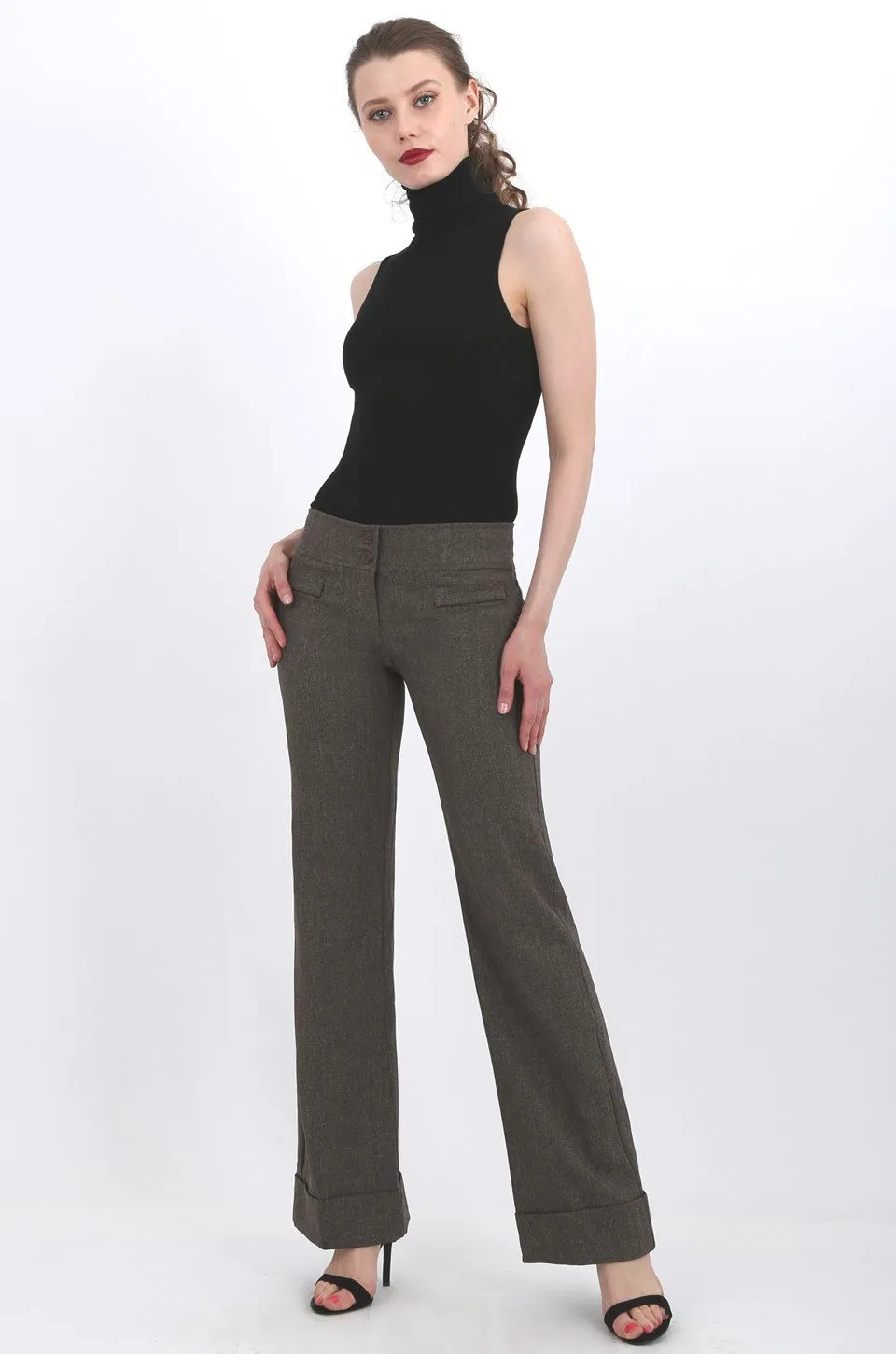 MISS PINKI Sage tailored cuffed work pants in coffee brown