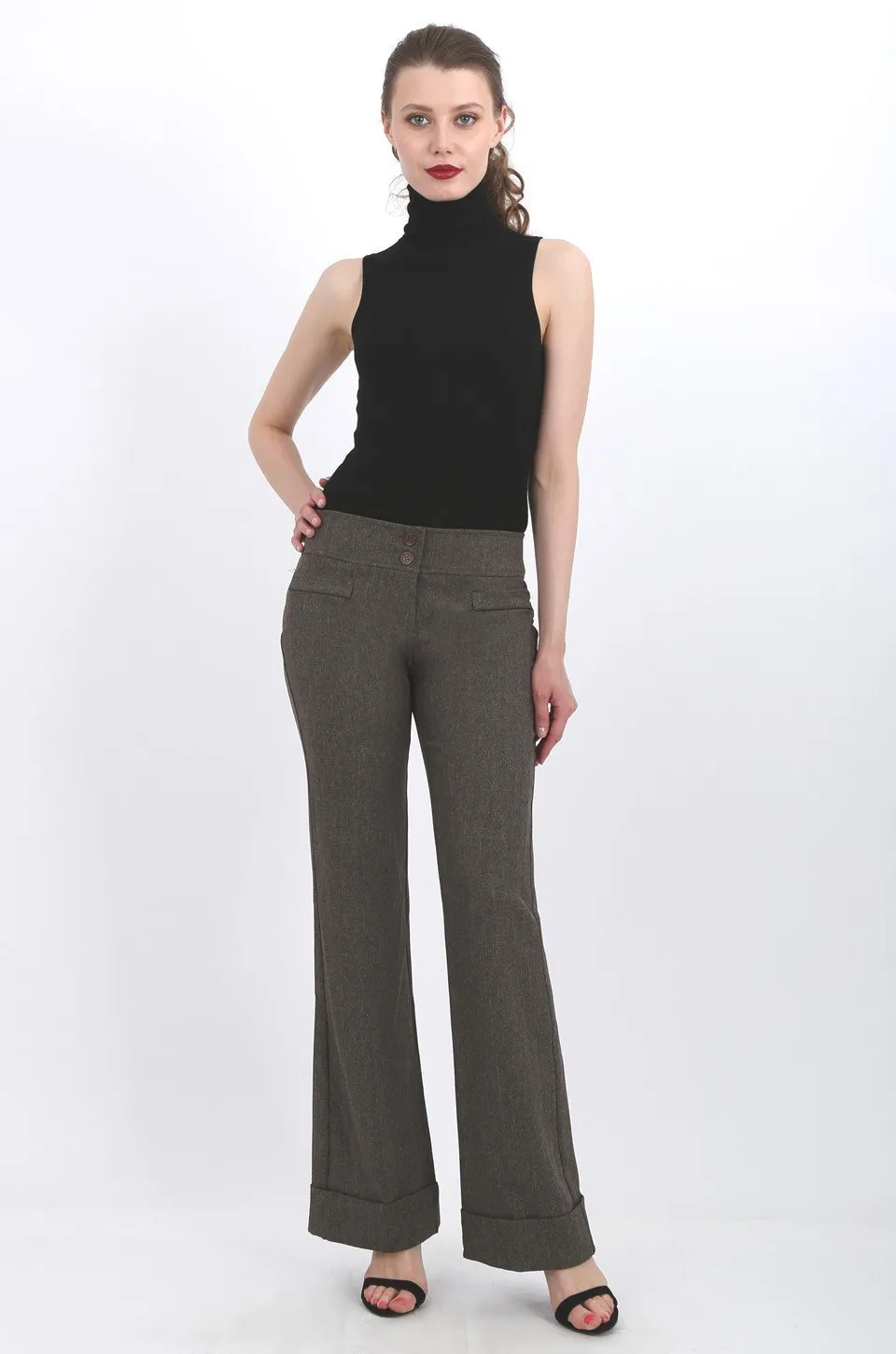 MISS PINKI Sage tailored cuffed work pants in coffee brown