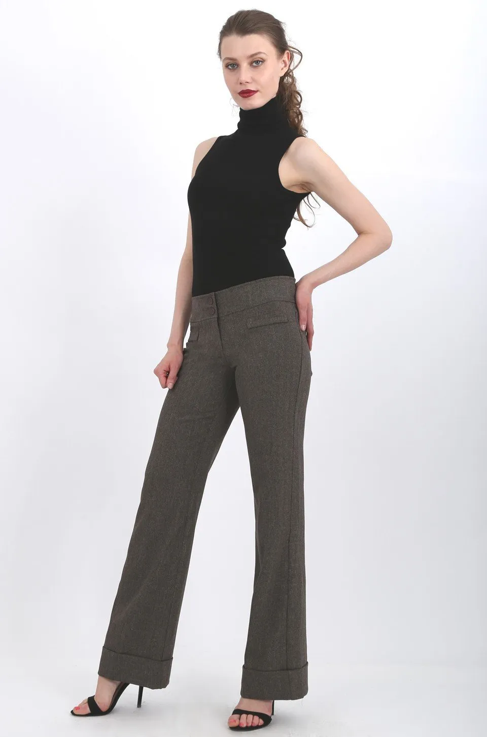 MISS PINKI Sage tailored cuffed work pants in coffee brown