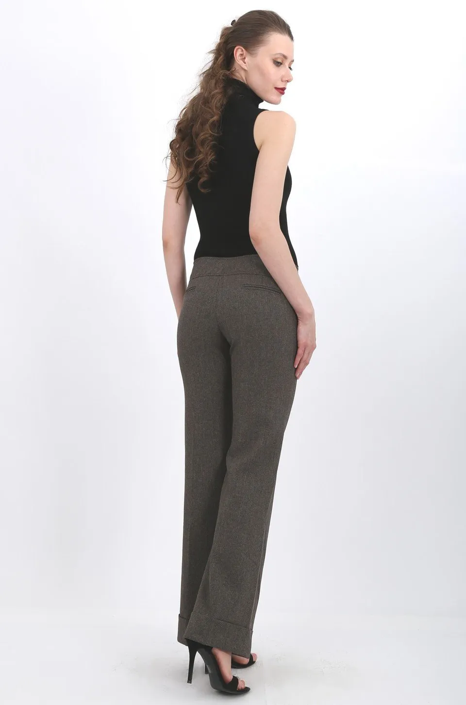 MISS PINKI Sage tailored cuffed work pants in coffee brown