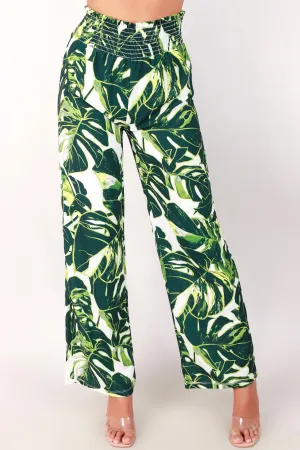 MONSTERA SMOCKED WAIST CAPRI PANTS