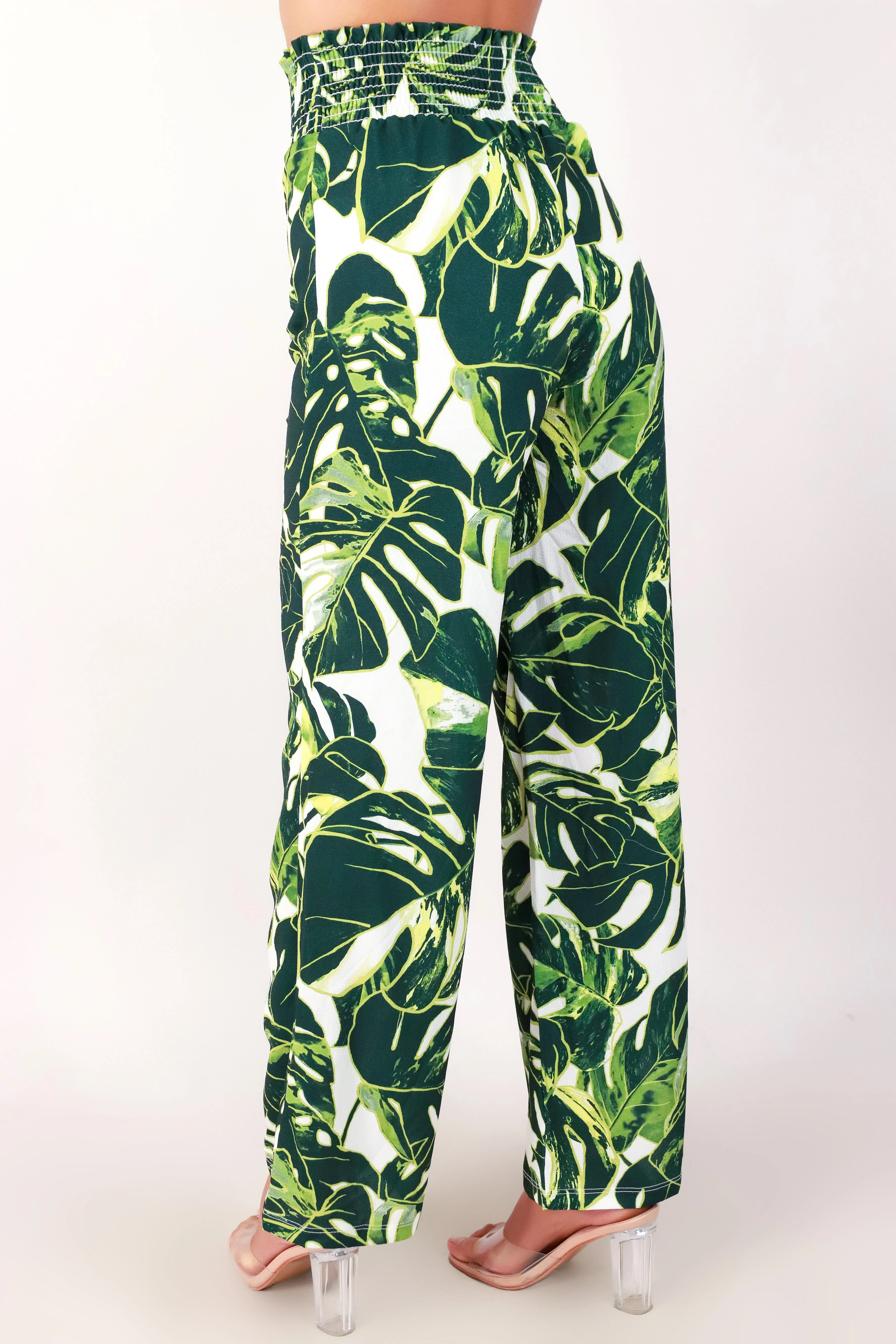MONSTERA SMOCKED WAIST CAPRI PANTS