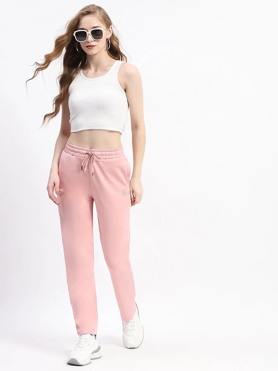 mSECRET Peach Typography Straight-Leg Cotton Track Bottoms