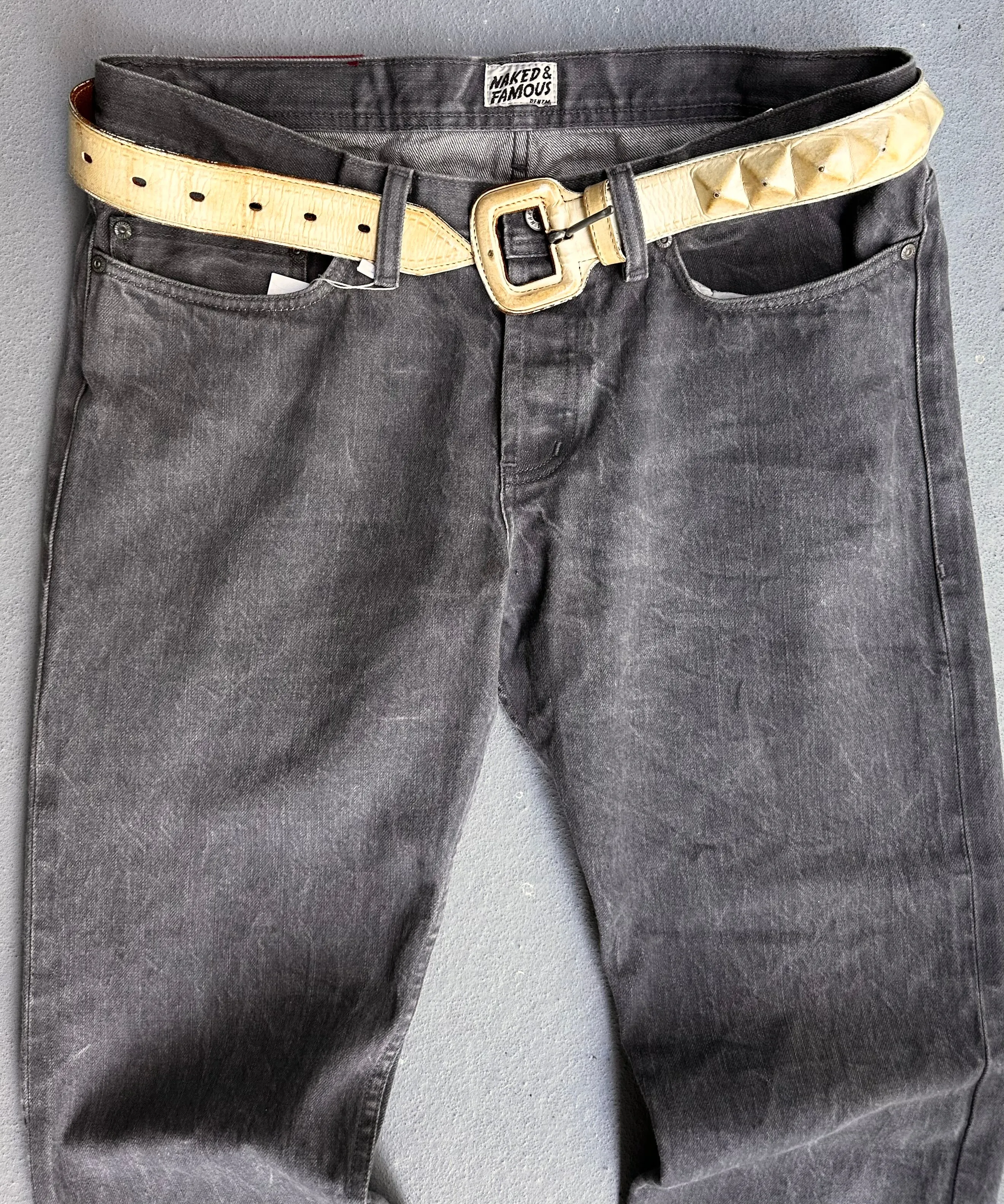 Naked & Famous Denim Washed Grey Selvage Bootcut Denim