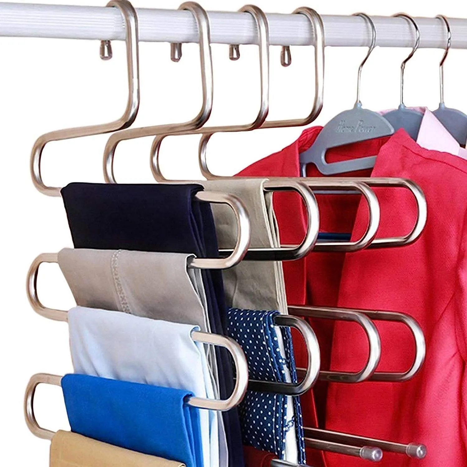 New 8-Pack Pants Hangers S-Shape Stainless Steel Space Saving Closet Clothes Organizer Jeans Scarves