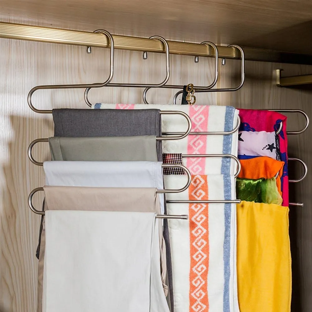 New 8-Pack Pants Hangers S-Shape Stainless Steel Space Saving Closet Clothes Organizer Jeans Scarves